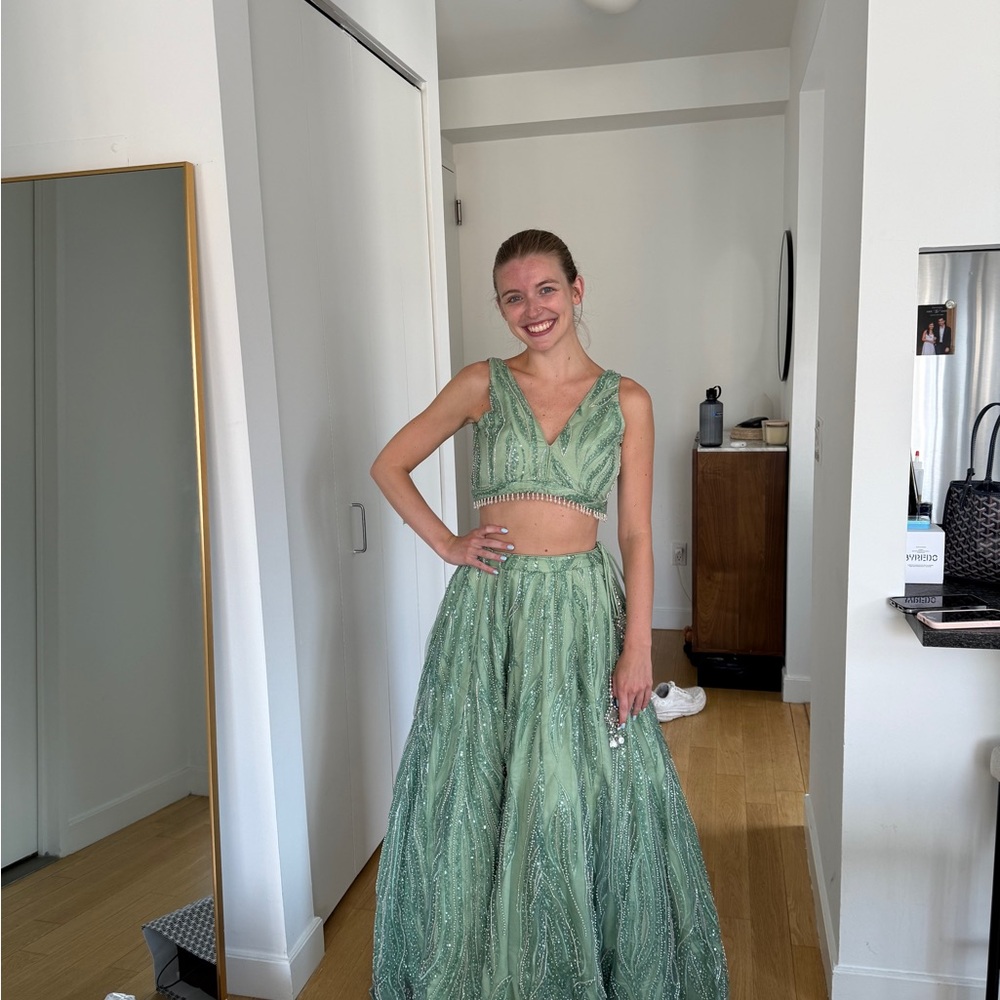 Sage Green 3 Piece Lehenga - Picture 3 of 6